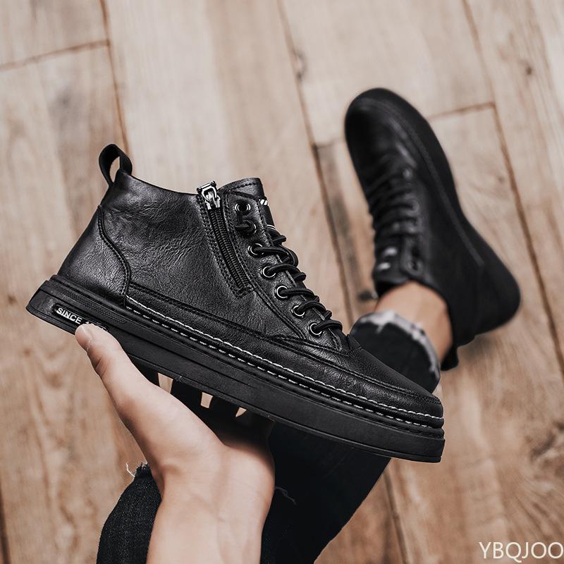 Men's Boots Fashion Casual Shoes Middle Top Leather Sneakers Trend 6 Boots Flat Shoes Korean Style Workwear Shoes Students