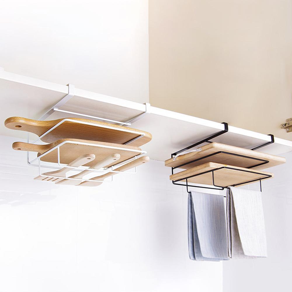 Cutting Board Kitchen Shelf, Double-Layer Perforation-Free Cabinet Hanger, Rag, Cutting Board Storage And Finishing Iron Hanger