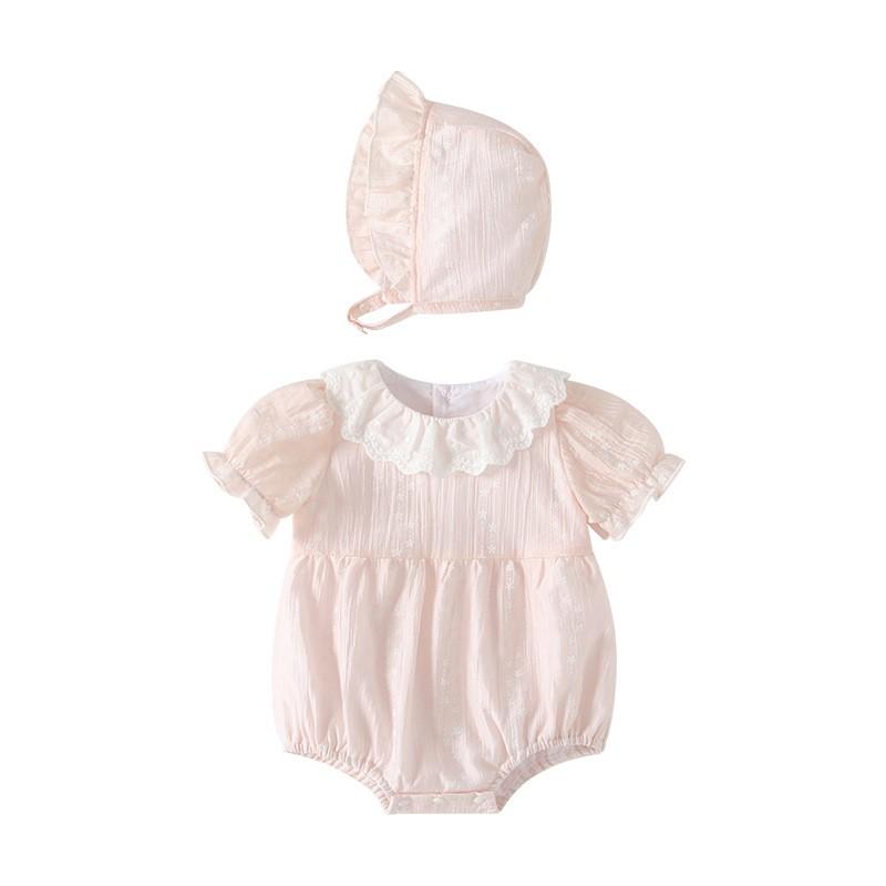 Newborn Baby Girl Romper Thin Cotton Bodysuit Short Sleeve Princess Collar Onesie