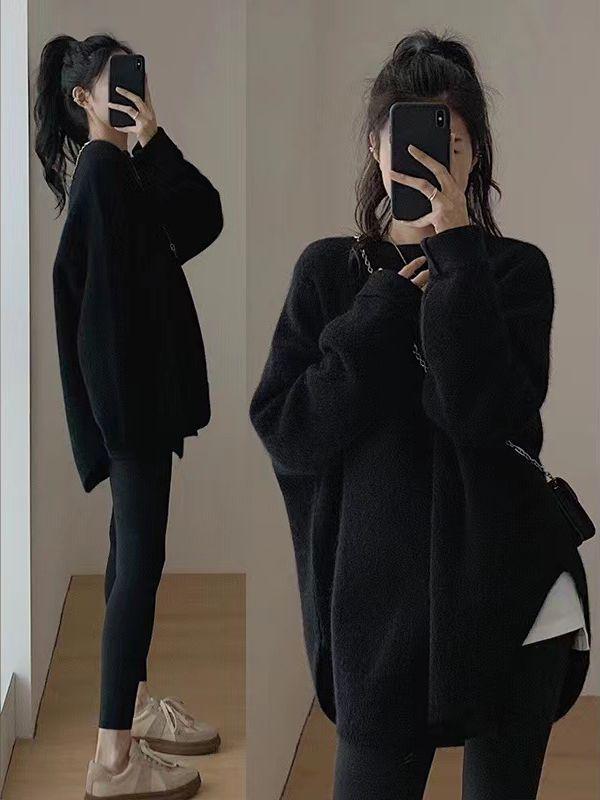 Women's Wool Knit Sweater - Korean Style Loose Pullover, Round Neck, Versatile Pure Color for Autumn/Winter