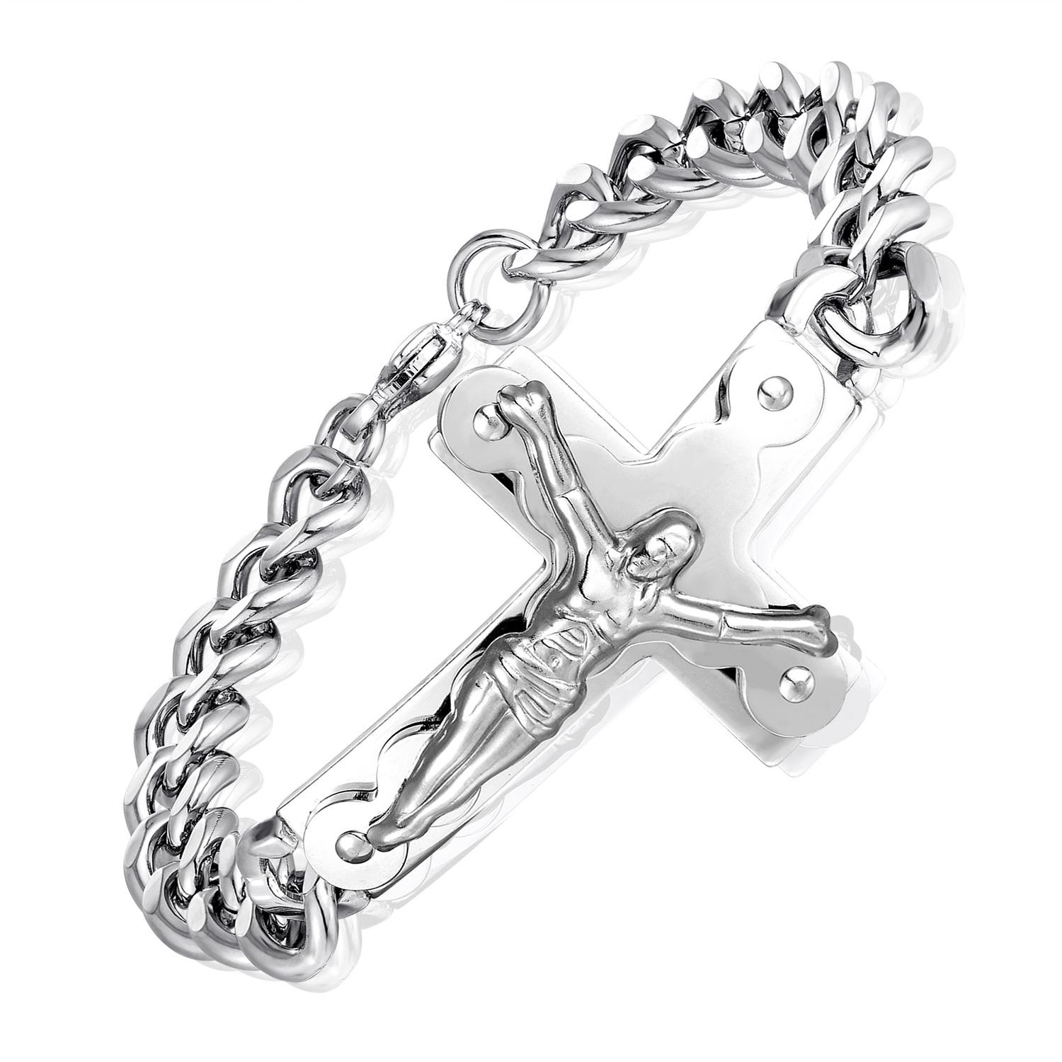 

Religious Jesus Cross Charm Bracelet Gold Silver Color Stainless Steel Christian Crucifix Bracelets For Men Jewelry Gift 2025 21cm