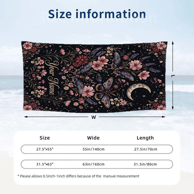 Butterflies Flowers Garden Theme Quick Dry Beach Towel Custom Name Text Print Large Sand Resistant Towel Beach Vacation