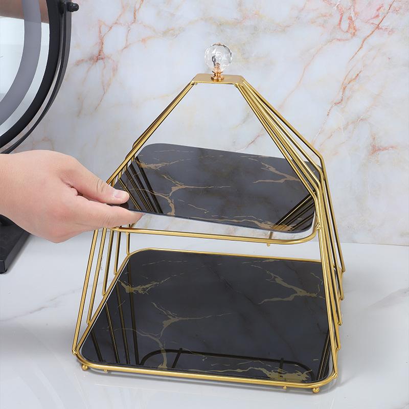 Luxury Metal Fruit Tray Double Layer Snack Plate for Living Room Afternoon Tea Dessert Display