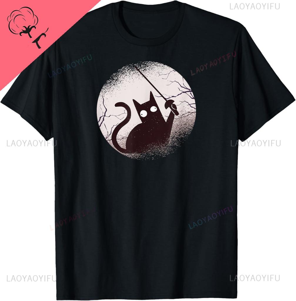 Fencing Game Gamer Fencer Sport Fencing Cat T-Shirt Unisex Summer Streetwear Tops Vintage T Shirt Customizable Camisas