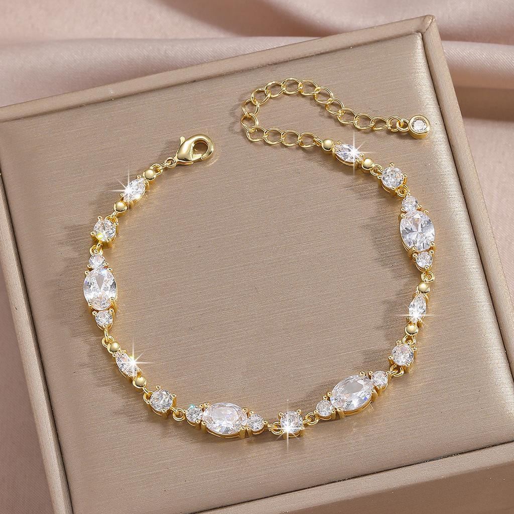 Luxury Gold-Plated Copper Zircon Leaf Bracelet, High Quality Jewelry