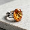 Silver inlaid luxury yellow zircon women's ring elegant fashion versatile ring jewelry