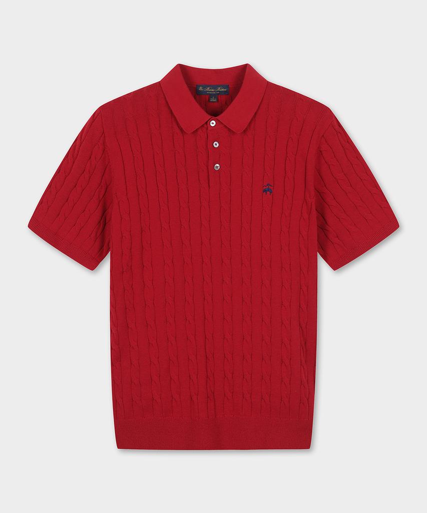 BROOKS BROTHERS Cotton Cable Polo Short Sleeve Sweater (Red) (Bbwtmo204Adfm)