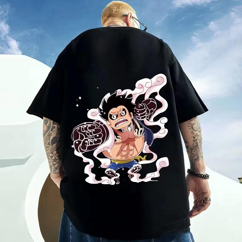 Mens TShirt One Piece Luffy Anime Summer Y2K Clothes Harajuku Women Oversized Short Sleeves Tee Casual Cotton Tops Streetwear
