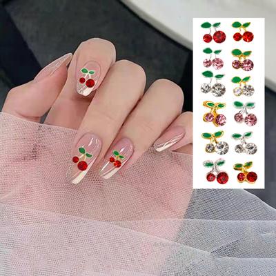 10 adet kiraz güzellik tırnak sanat Rhinestones köpüklü Ins tarzı üç boyutlu alaşım süslemeleri çivi takı için
