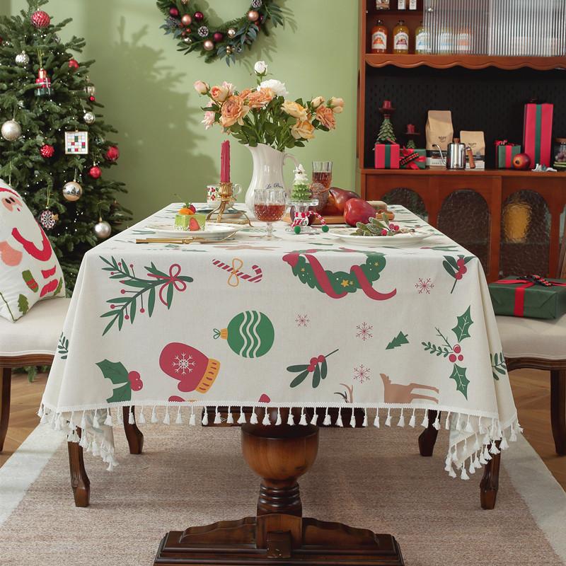 25 Christmas Printed Tassel Flower Rectangular Tablecloth Coffee Table Table Cloth Manufacturer