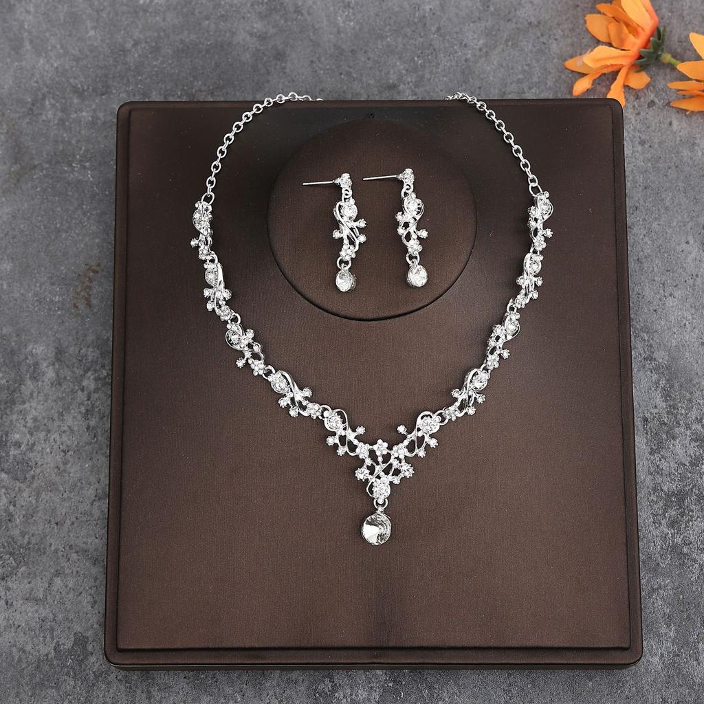 Korean Style Bridal Crown Three Piece Headdress  Wedding Dress Birthday Hair Accessories  Wedding Dress Accessories Necklace  Earrings
