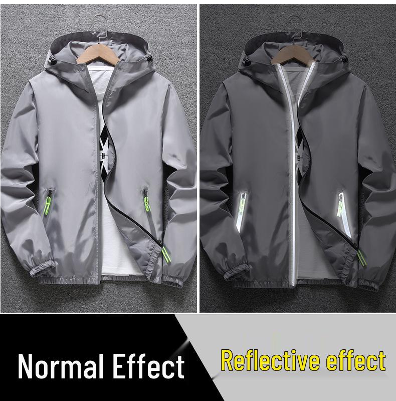Reflective Zipper Windbreaker: Men's Plus Size Spring/Autumn Custom Print Trendy Jacket