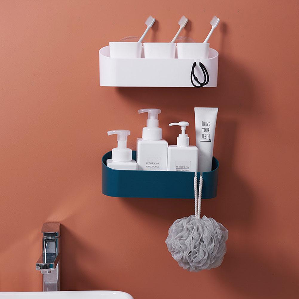 Étagère de Salle de Bain en Plastique Étagère de Rangement Organisateur de Douche Panier de Rangement pour Cosmétiques Support Mural Design à Vidange Support sans Perçage