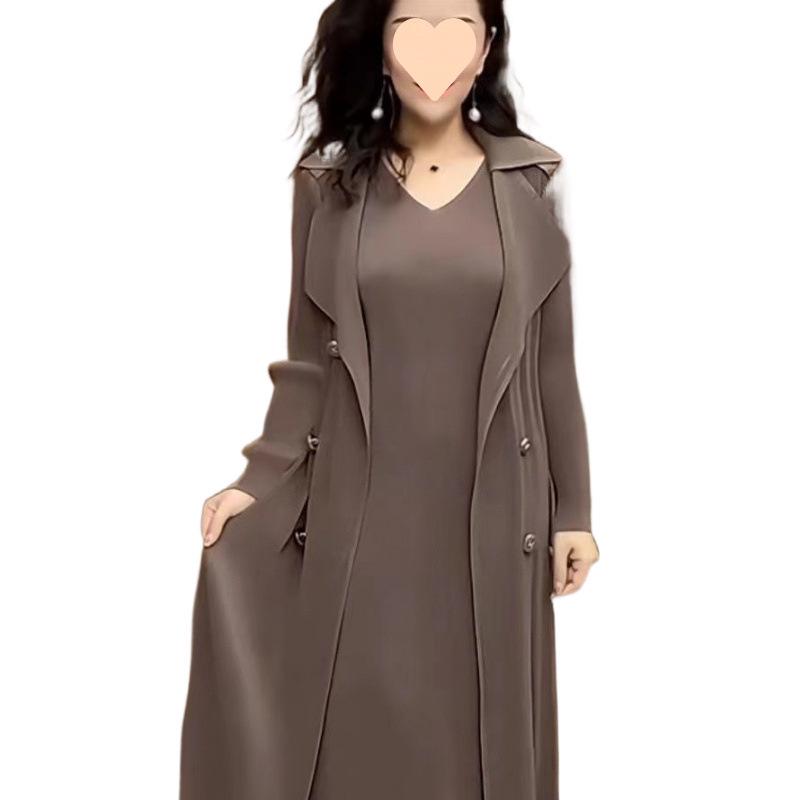 Damen Vielseitiges Übergröße A-Linien-Kleid mit Fake-Zweiteiler-Anzugkragen, Hoher Taille und Elastischem Taillen-Schlankheitsdesign für Frühling und Herbst