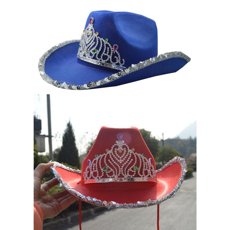 Vintage Prom Party Sequin Crown Cowboy Hat Christmas Hat Big Brim Hat Jazz Top Hat Costumes for Fancy Dress Parties