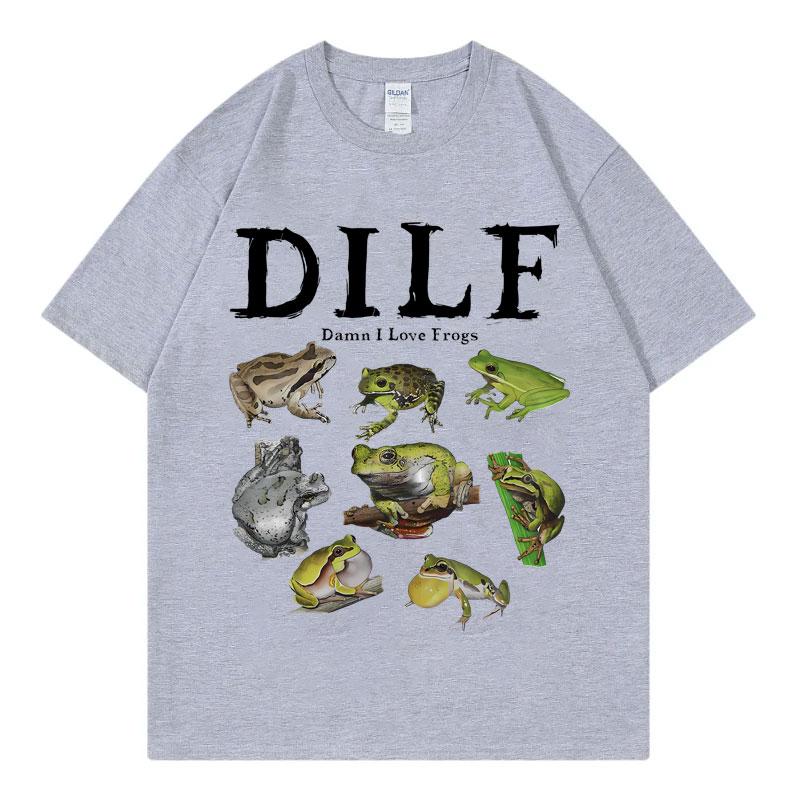 Dilf Damn I Love Frogs Graphic T Shirts Men's Women's Fashion Short Sleeve T-shirt Vintage Summer Street Clothing T-shirts Tops