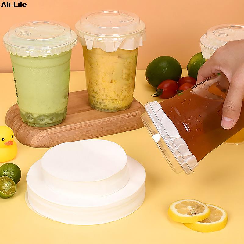 500Pcs Round Shape Leak Proof Paper Films Coffee Spill Proof Gasket Kitchen Supplies Juice Milk Tea Coffie Cup Leakproof Tool