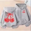 Cherry Print Zipper Hooded Women's Spring and Autumn Loose Back Large Pattern Cardigan Sweatshirt