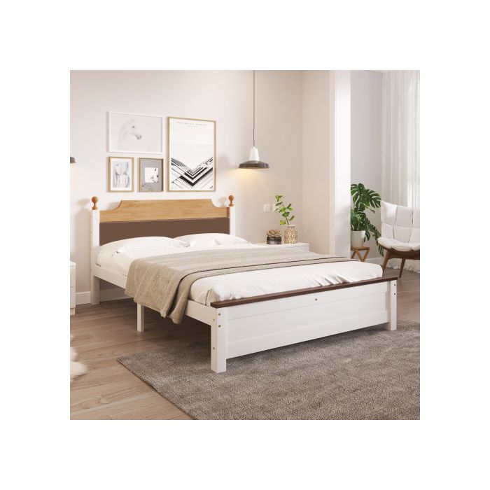 Lit double - MUVOE - 140x200 cm - Cadre en pin - Tête en MDF - Design intemporel