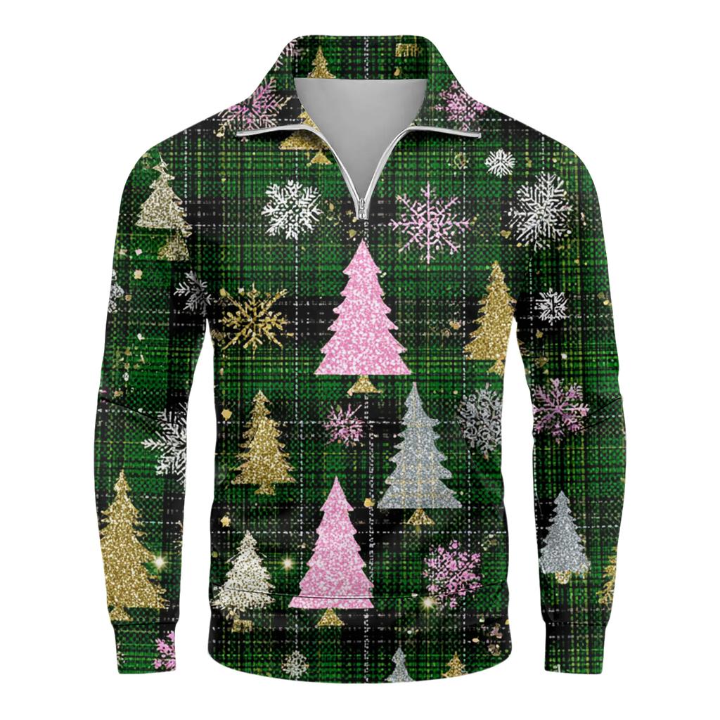 Men's Loose Casual 1/4 Zip Sweatshirt Fashion Printed Long Sleeve Top With Pockets