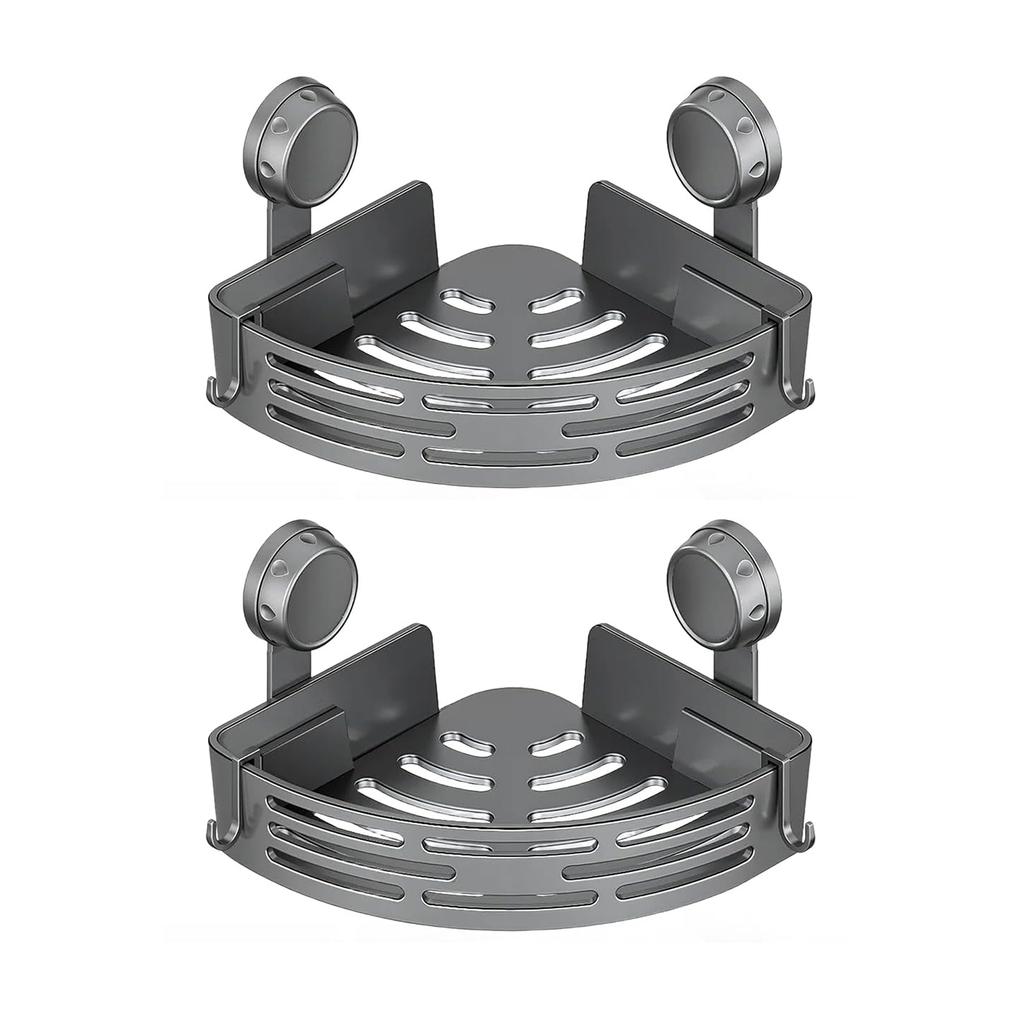 Corner Suction Cup Shower Caddy with Hooks No Drilling Removable Bathroom and Kitchen Storage Organizer for Bathrooms Storage
