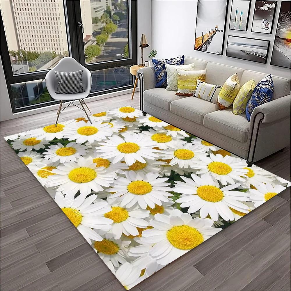 Colourful Daisy Wild Plant 3D Carpet Rug for Home Living Room Bedroom Sofa Doormat Decor,kids Play Area Rug Non-slip Floor Mat