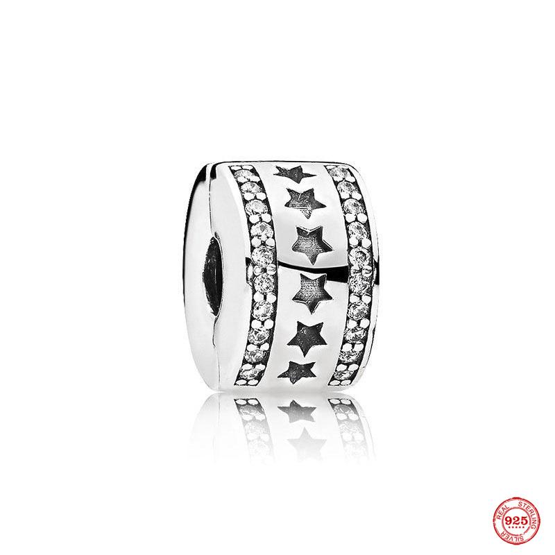 Neue 925 Sterling Silber Blue Planet Funkelnde herzförmige Clip-Charm-Perlen Fit Original Fashion-Armband DIY Schmuck für Frauen