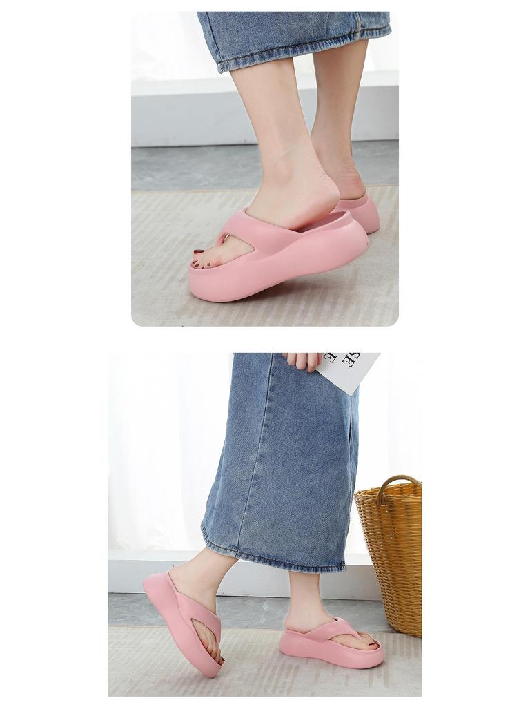 Hao Li Jia Women's Summer Thick Sole Height-Boosting Non-Slip Odor-Resistant EVA Flip Flops