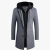 Youth Korean-Style Mid-Length Casual Wool Overcoat with Removable Hood
