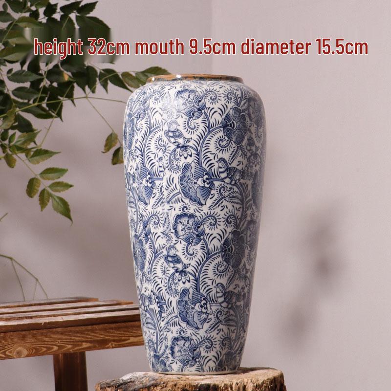 Китайская сине-белая фарфоровая ваза - Ретро керамическая гидропонная для прихожей журнального столика Цветочный орнамент