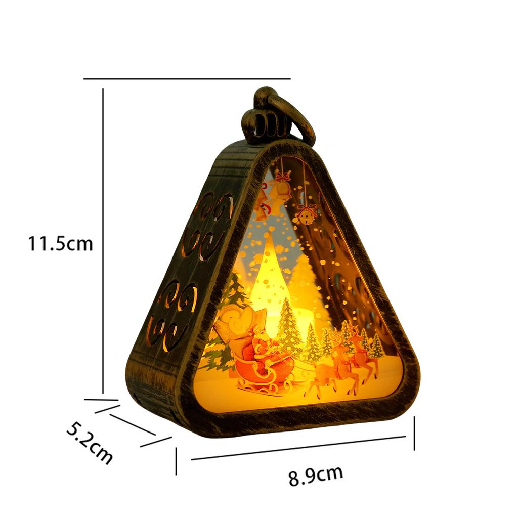 Mini Christmas LED Triangle Lantern Santa Claus Snowman Festival Lamp Bedside NightLight Xmas Holiday Table Decor Ornaments Gift