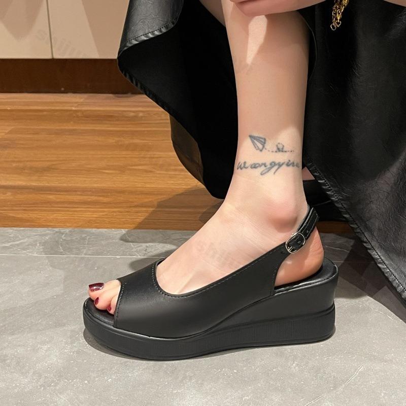 Fashion Women Sandals 2025 Summer Casual Peep Toe Sandals Thick Soled Slingback PU Leather Sandals Solid Chunky Shoes Sandalias Mujer