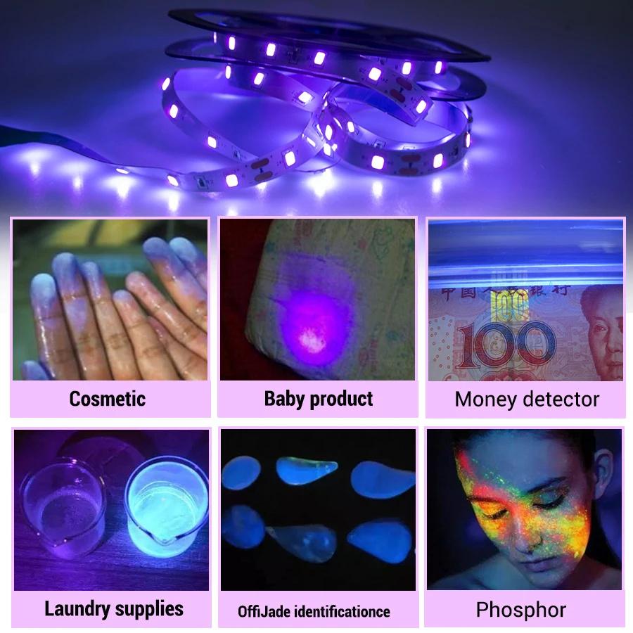 5M/10M UV LED Strip Light Ultraviolet Lamp 385-400nm Black Light 2835 SMD DC12V Ribbon For Glow Party Kitchen Decoration