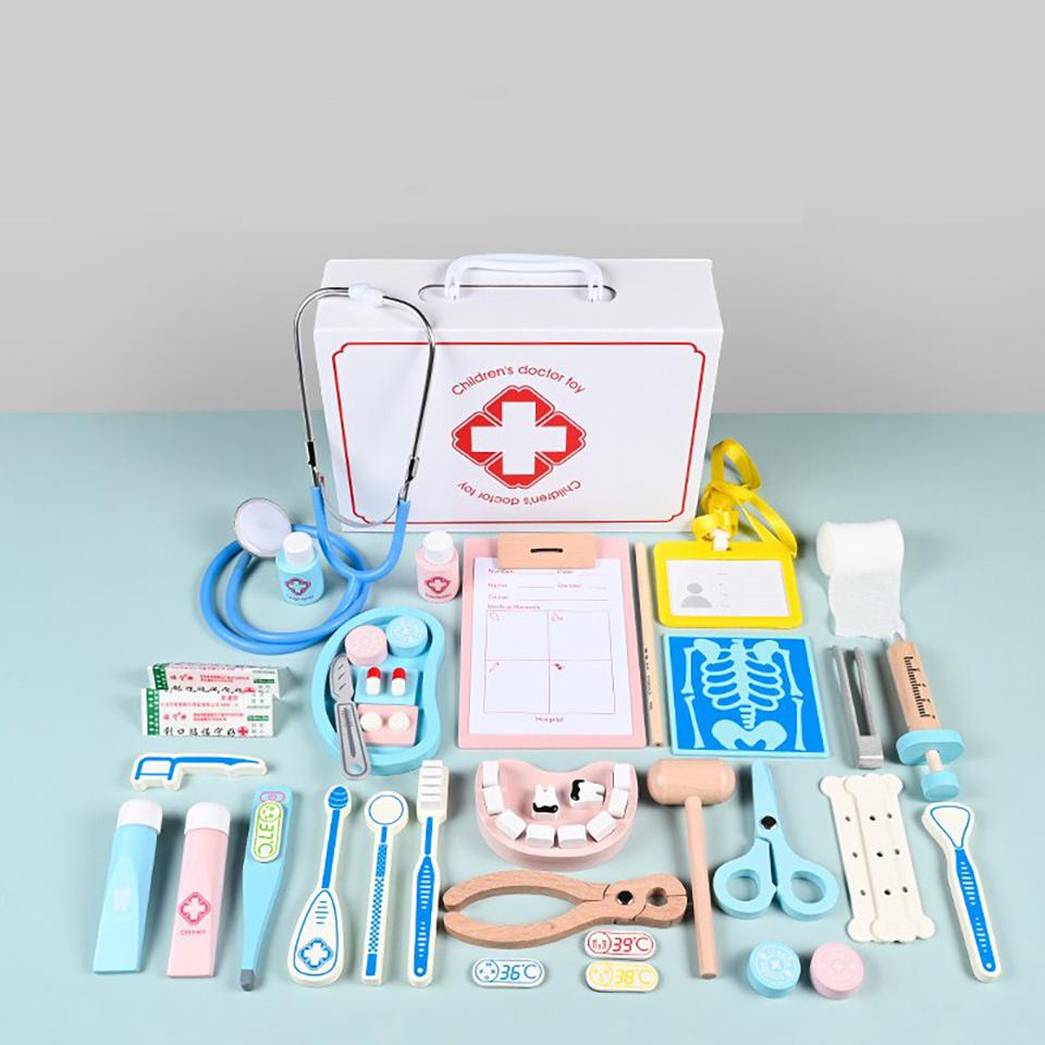 Wooden Pretend Play Doctor Kits For Toddlers Medical Suitcase Educational Toy Early Learning Sensory Cognitive Training Toys