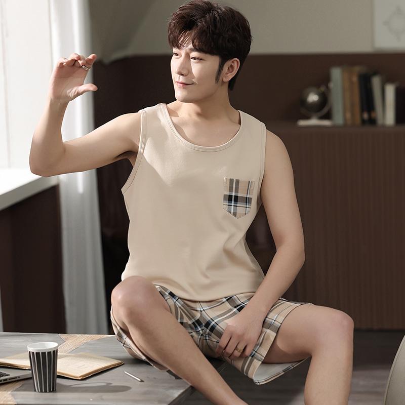 Mens Modal Cool Pajamas Set Summer Round Collar Shorts Modal Nightwear Fashion Gentleman Elegant Sleepwear