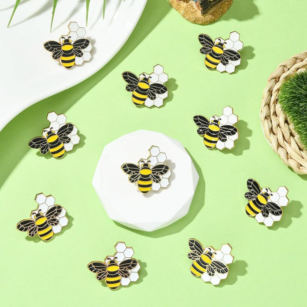 Airssory 5 Pcs Golden Color Bee with Beehive Enamel Alloy Brooches Lovely Insect Animal Badge Pins for DIY Clothes Backpack Decooration Craft Banquet