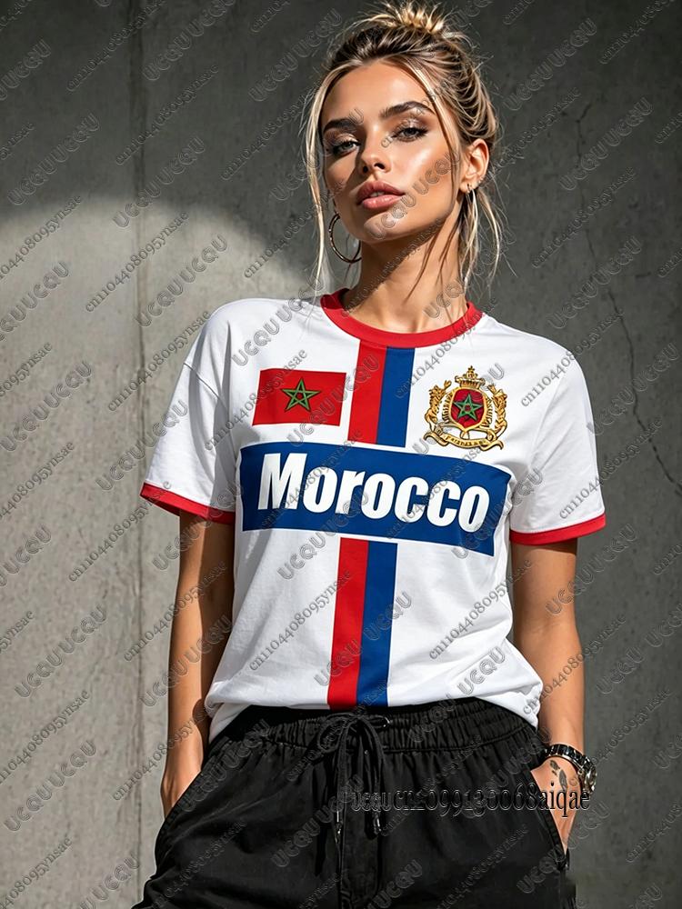 2026 Morocco Football T Shirt For Women Red Letter Print Short Sleeve Tee Team Fans Uniform Casual Sports Football Jersey Tops