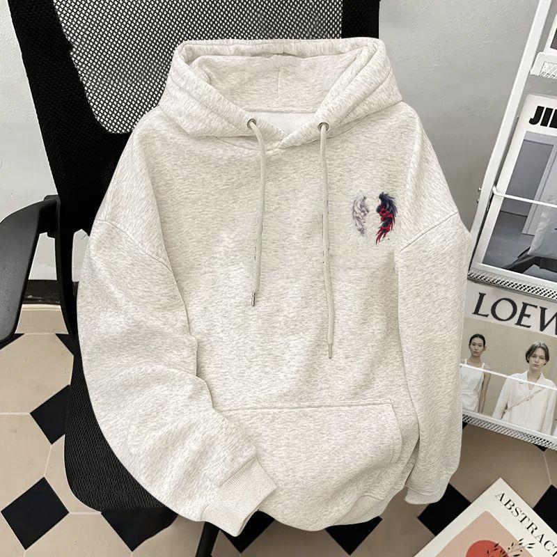 American Retro Rose Wing Print Autumn and Winter New Hooded Sweater Men's and Women's Loose Fleece Loose Hoodie