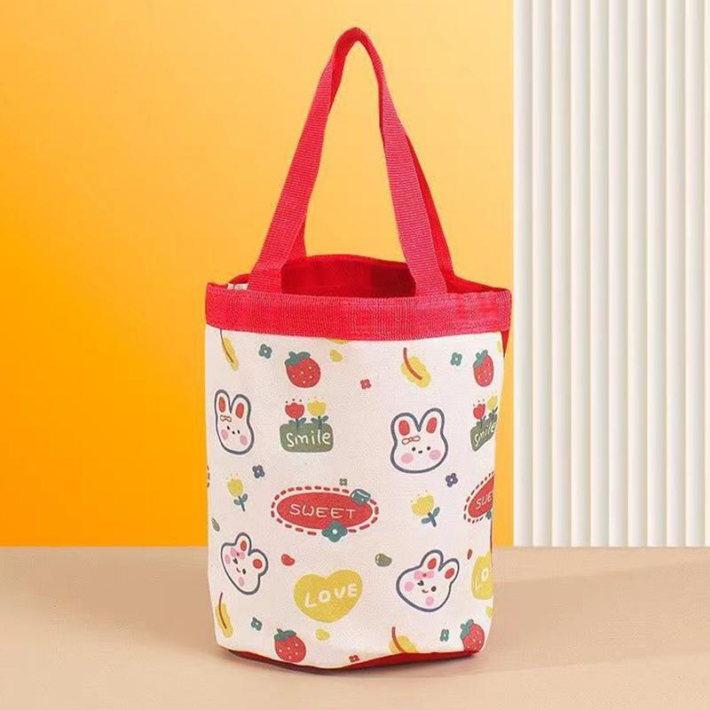 Geantă Găleată Graffiti cu Model Animal Drăguț Portabilă Geantă Cilindrică cu Inscripție Ins Geantă Canvas pentru Bento Geantă de Mână pentru Cutia de Prânz