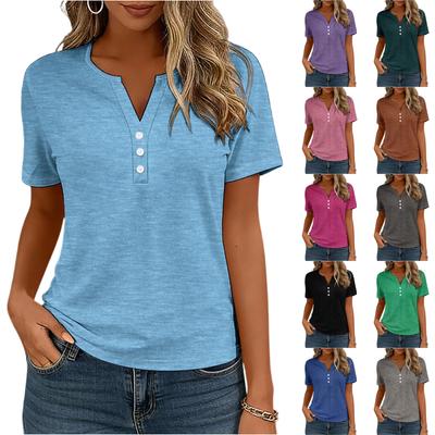 Women’s Short Sleeve Henley T Shirt Casual Loose Fit Split Neck Button Front Lightweight Top Blouse