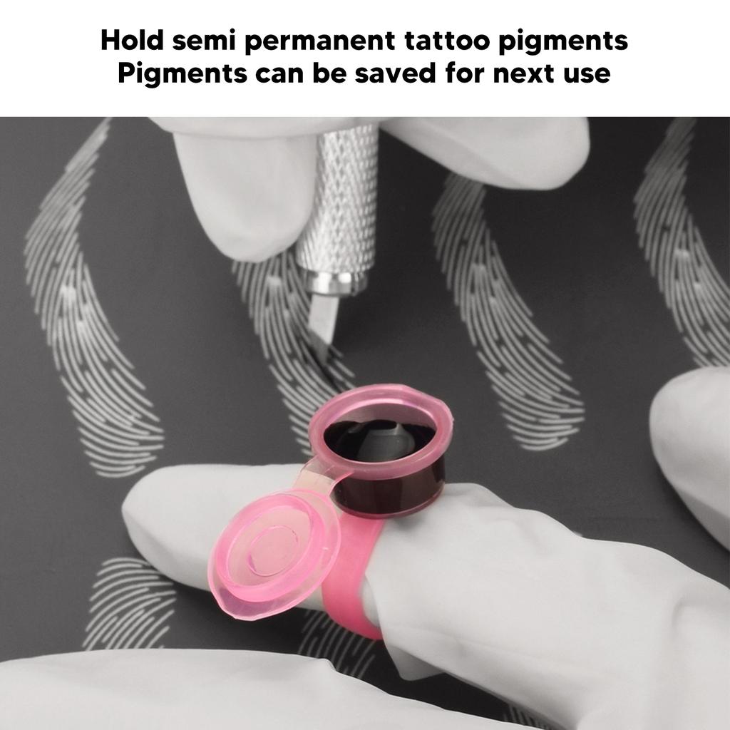 50Pcs Microblading Pigment Ring Cups with Cover for Tattoo Ink Semi Permanent Makeup Eyebrow Glue Container Pink
