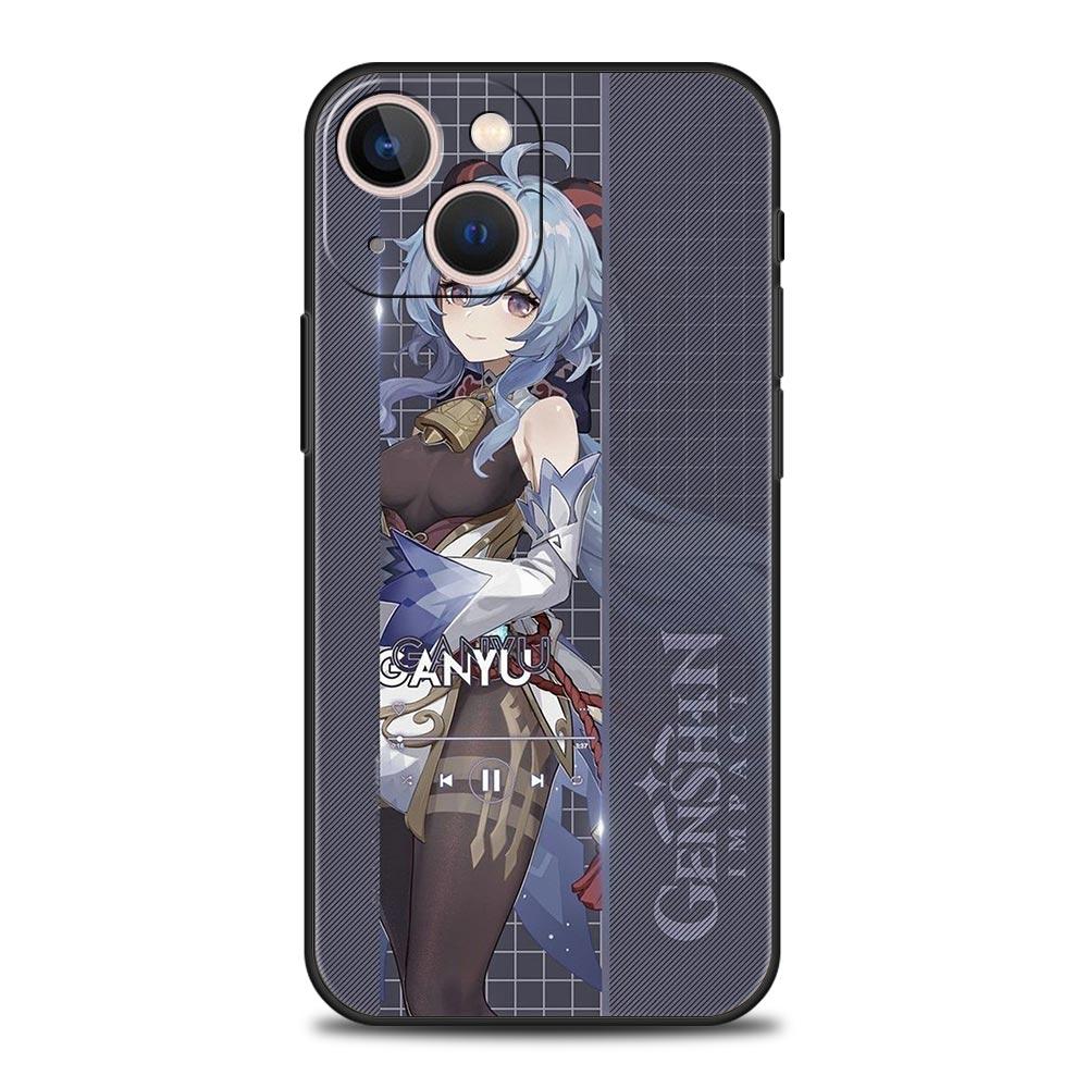 Genshin Impact Game Role Luxury Phone Case For iPhone 13 15 14 12 11 Pro MAX XR X SE XS 7 8 Plus Soft Black Protection Cover