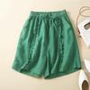 Women's Summer 2024 Retro Cotton Linen Ruffle Wide-Leg Shorts - Casual, Loose Mid-Length.