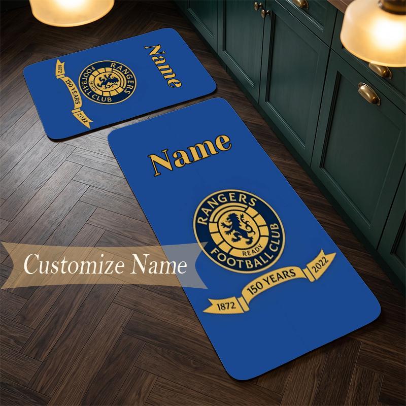 rangers fc (1) Customize Name Flannel Kitchen Mat Soft Non-Slip Kitchen Floor Runner Rug for Home Kitchen Decor