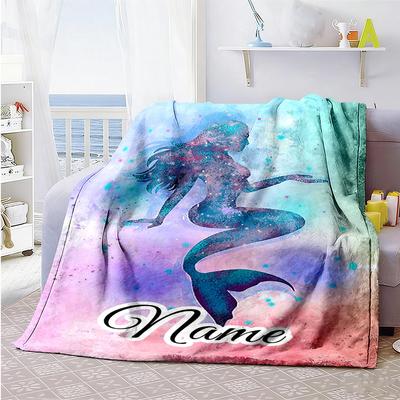 Colorful Mermaid Customize Your Name Blanket Multi-purpose Customizable Blanket Comfortable Perfect for Picnics Home Decor Office Chair Bedding