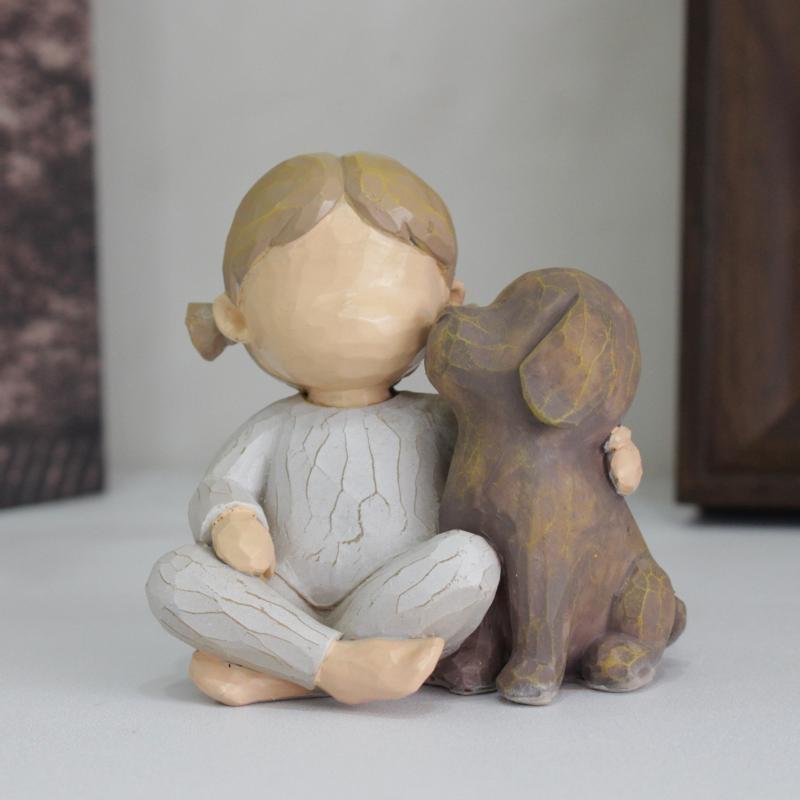 Creative Angel Girl and Dog Sculpture Decoration Home Living Room Bookcase Decoration Crafts Resin Statue Decoration