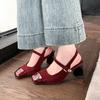 Fashion Summer Genuine Leather Toe Block Heel Mary Jane Shoes Women's High Heels Fashion Women's Shoes Comfortable and Elegant Sandals