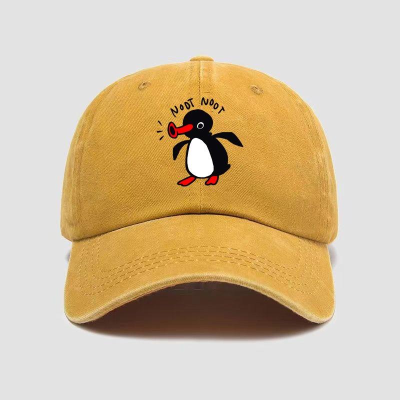 Cartoon Penguin Print Baseball Cap Washed Cotton Curved Brim Peaked Cap for Men and Women Outdoor Street Sun Protection Hat