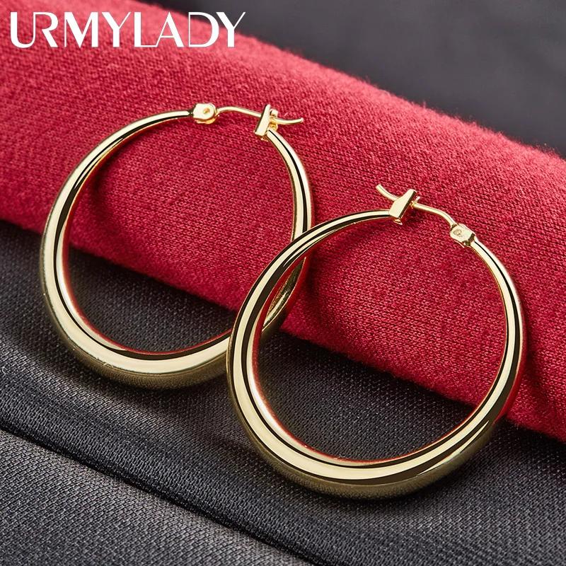 

URMYLADY Стерлингового Серебра 925 пробы 3,5 см Круглые серьги высокого качества из 18-каратного золота, модные ювелирные изделия на свадьбу золотой