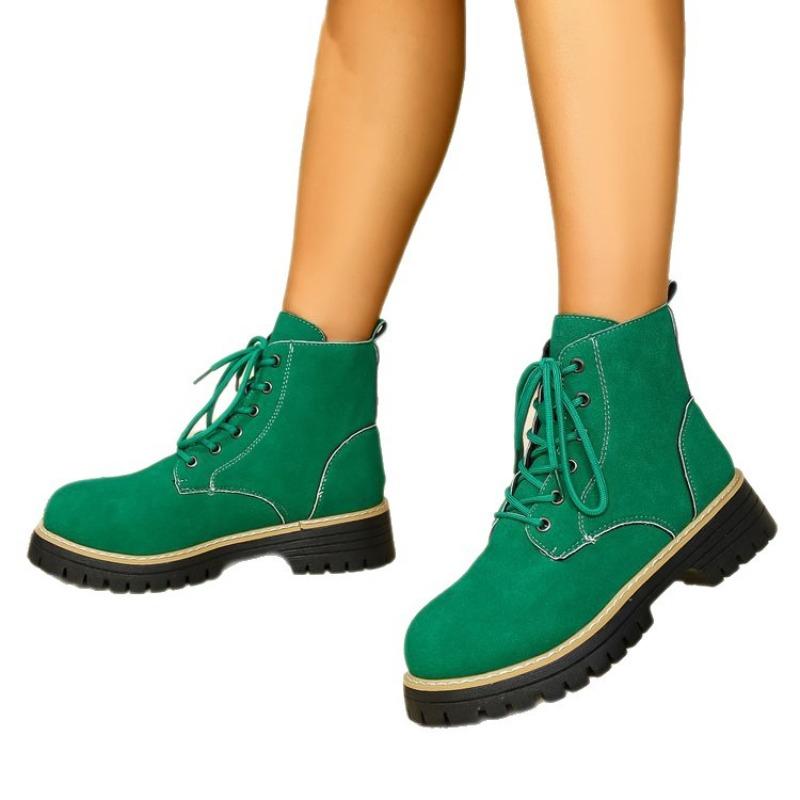Bottes Martin pour Femme Grande Taille à Lacets Semelle Épaisse Antidérapantes Talon Bloc Nouvelle Mode Automne Européenne Américaine Bottines Cheville